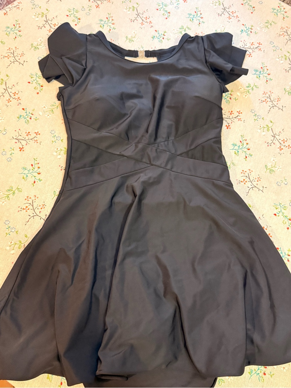 Women's Black One-Piece Swimdress with Crisscross Waist